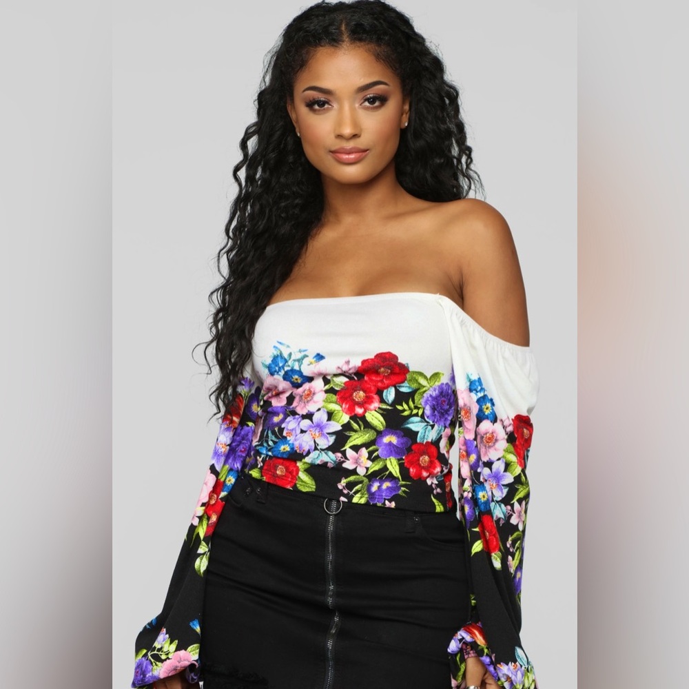 Fashion Nova Floral Off Shoulder Puff Sleeve Top